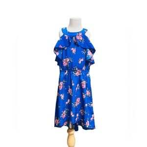 Lily Bleu Girls 7 blue floral sleeveless dress hi lo